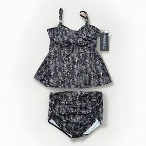 NEW Miraclesuit Black Dragonstone Surplice Underwire‎ Tankini Top 38D & Bottom